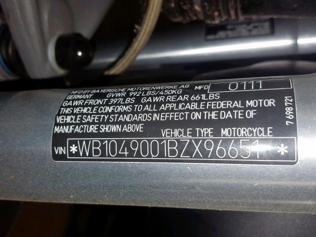 WB1049001BZX96651 - 2011 BMW R1200 R GRAY photo 10