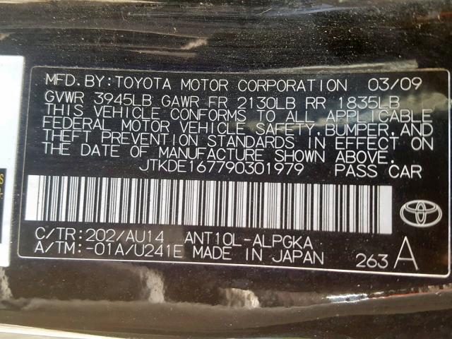 JTKDE167790301979 - 2009 TOYOTA SCION TC BLACK photo 10