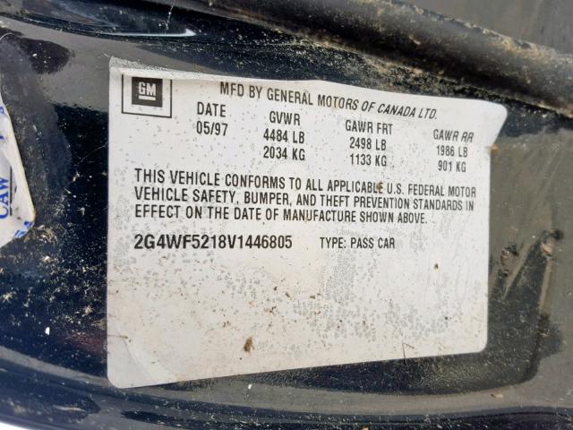 2G4WF5218V1446805 - 1997 BUICK REGAL GS BLACK photo 10