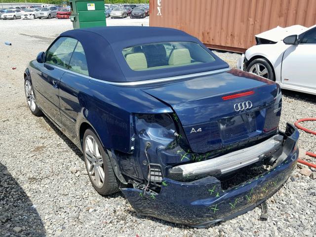 WAUAF48H89K008530 - 2009 AUDI A4 2.0T CA BLUE photo 3