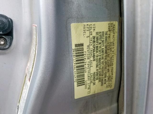 3N1BC1CPXAL446470 - 2010 NISSAN VERSA S SILVER photo 10