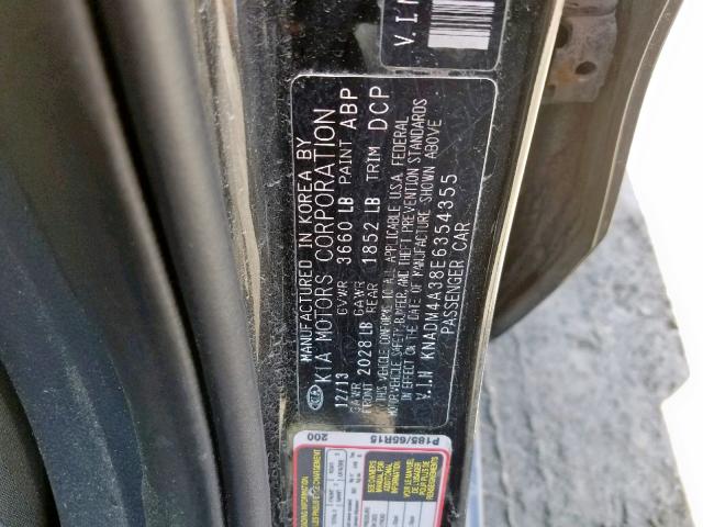 KNADM4A38E6354355 - 2014 KIA RIO LX BLACK photo 10