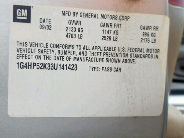 1G4HP52K33U141423 - 2003 BUICK LESABRE CU SILVER photo 10