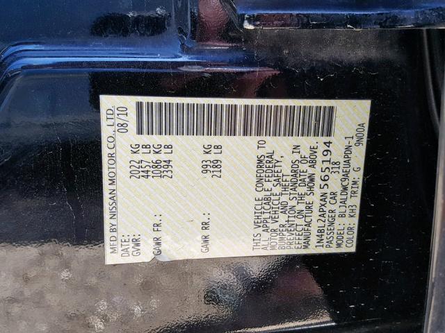 1N4BL2APXAN565194 - 2010 NISSAN ALTIMA SR BLACK photo 10