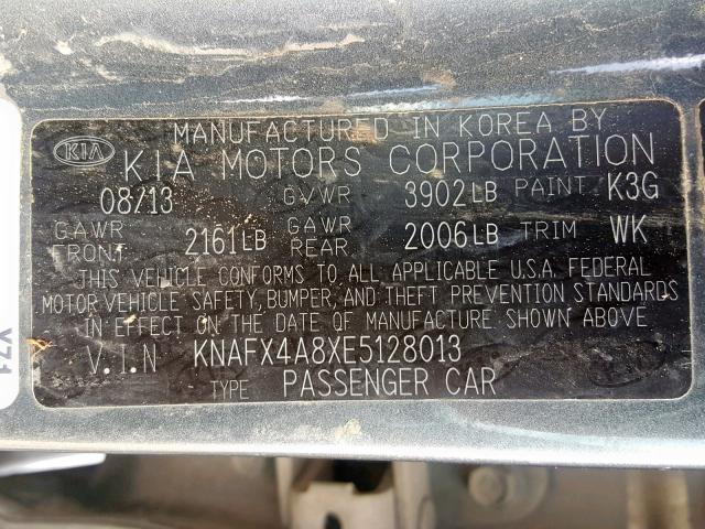 KNAFX4A8XE5128013 - 2014 KIA FORTE EX GRAY photo 10