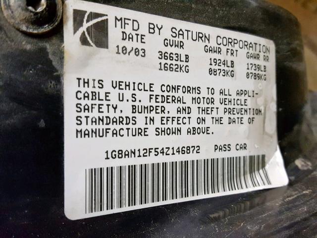 1G8AN12F54Z146872 - 2004 SATURN ION LEVEL RED photo 10