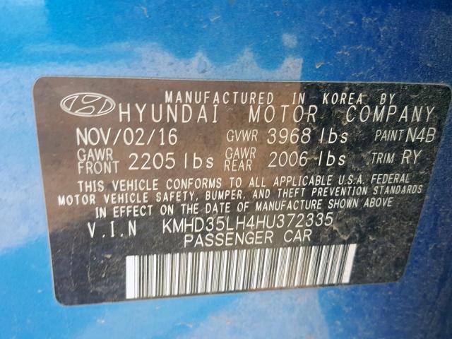 KMHD35LH4HU372335 - 2017 HYUNDAI ELANTRA GT BLUE photo 10