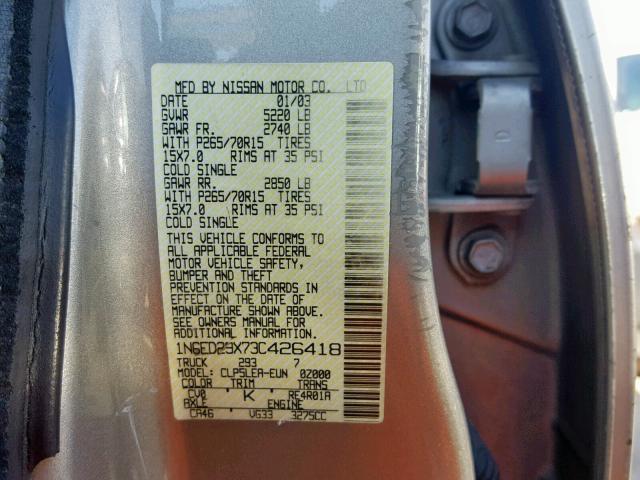 1N6ED29X73C426418 - 2003 NISSAN FRONTIER C TAN photo 10