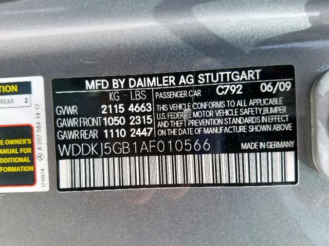 WDDKJ5GB1AF010566 - 2010 MERCEDES-BENZ E 350 SILVER photo 10