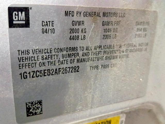 1G1ZC5EB2AF267282 - 2010 CHEVROLET MALIBU 1LT 银色 照片 10