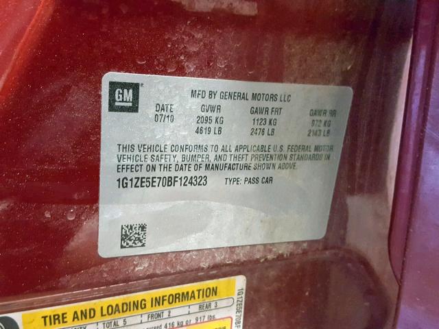 1G1ZE5E70BF124323 - 2011 CHEVROLET MALIBU LTZ 勃艮第红 照片 10