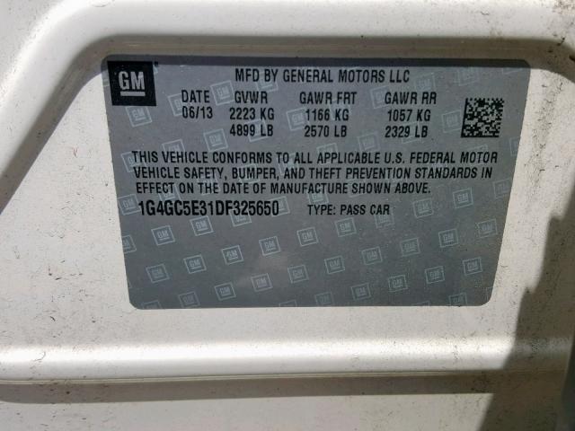 1G4GC5E31DF325650 - 2013 BUICK LACROSSE WHITE photo 10