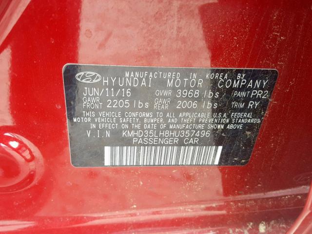 KMHD35LH8HU357496 - 2017 HYUNDAI ELANTRA GT RED photo 10