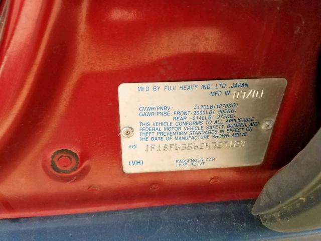 JF1SF63562H727123 - 2002 SUBARU FORESTER L RED photo 10