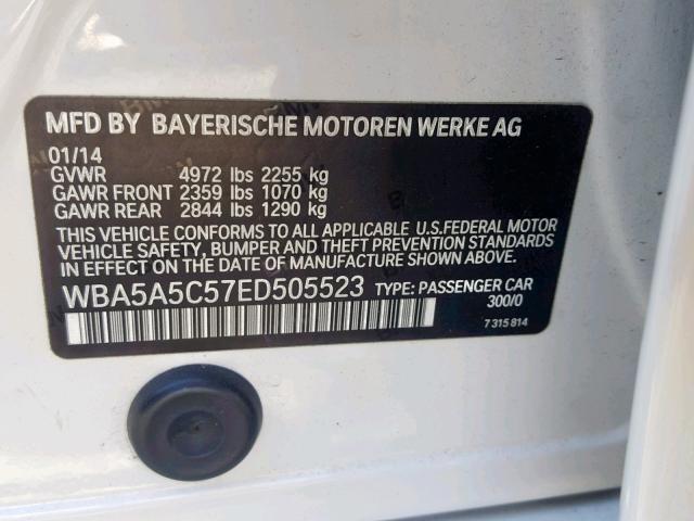 WBA5A5C57ED505523 - 2014 BMW 528 I WHITE photo 10