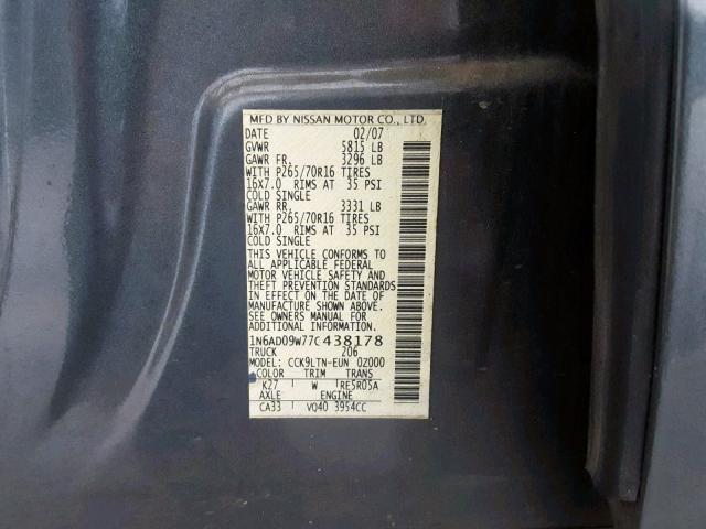 1N6AD09W77C438178 - 2007 NISSAN FRONTIER C GRAY photo 10