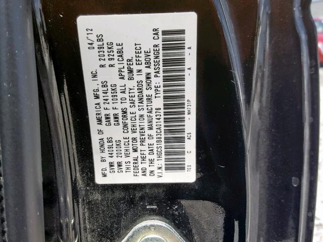 1HGCS1B83CA014376 - 2012 HONDA ACCORD EXL BLACK photo 10