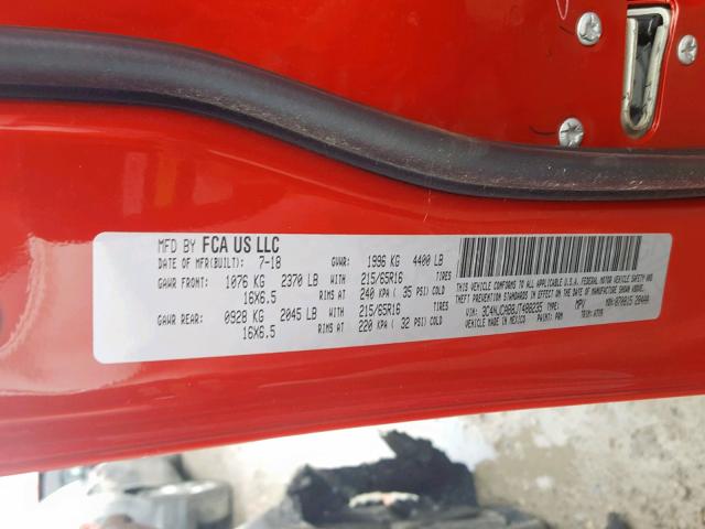 3C4NJCAB8JT488235 - 2018 JEEP COMPASS SP წითელი ფოტო 10