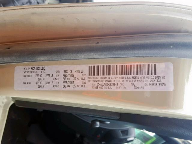 1C4AJWAG6HL640546 - 2017 JEEP WRANGLER S TAN photo 10