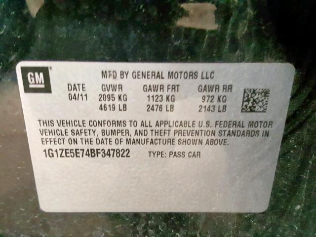 1G1ZE5E74BF347822 - 2011 CHEVROLET MALIBU LTZ 黑色 照片 10
