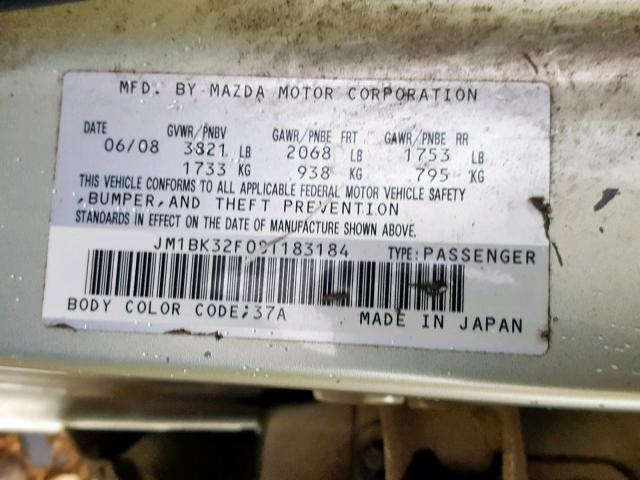 JM1BK32F081183184 - 2008 MAZDA 3 I SILVER photo 10