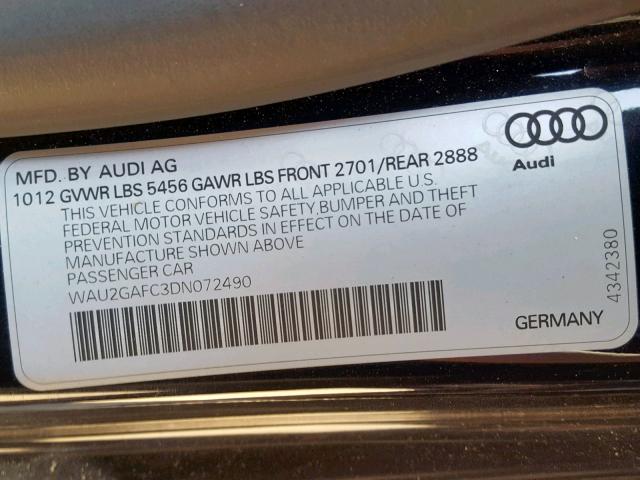 WAU2GAFC3DN072490 - 2013 AUDI A7 PRESTIG BLACK photo 10