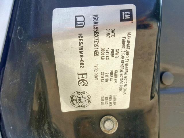 1G8AL55BX7Z191459 - 2007 SATURN ION LEVEL SILVER photo 10