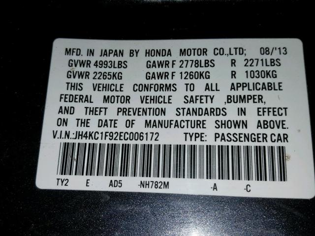 JH4KC1F92EC006172 - 2014 ACURA RLX ADVANC CHARCOAL photo 10