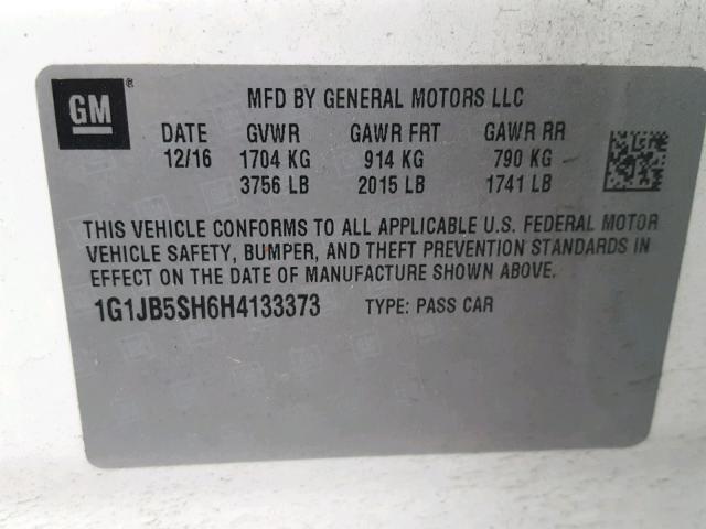 1G1JB5SH6H4133373 - 2017 CHEVROLET SONIC LS 白色 照片 10