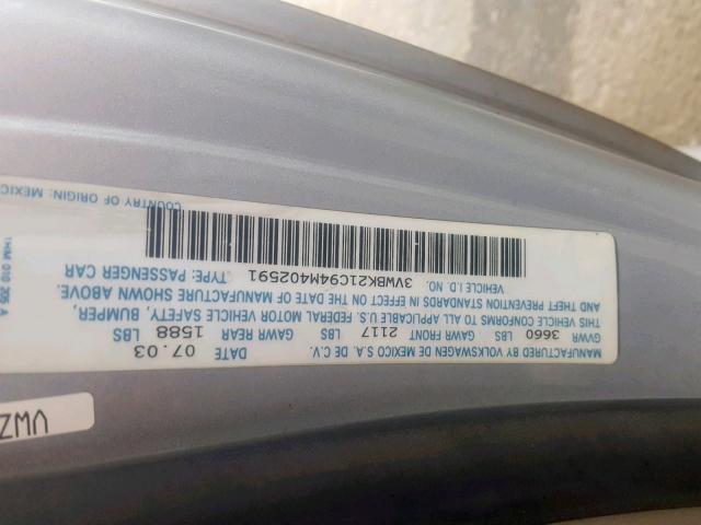 3VWBK21C94M402591 - 2004 VOLKSWAGEN NEW BEETLE ვერცხლისფერი ფოტო 10