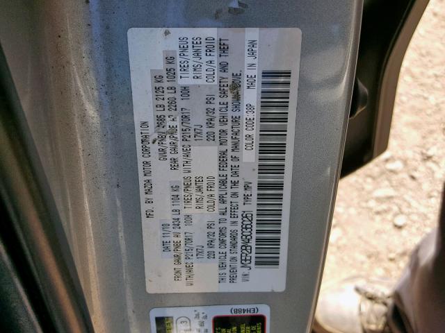 JM3ER2BM4B0360261 - 2011 MAZDA CX-7 SILVER photo 10