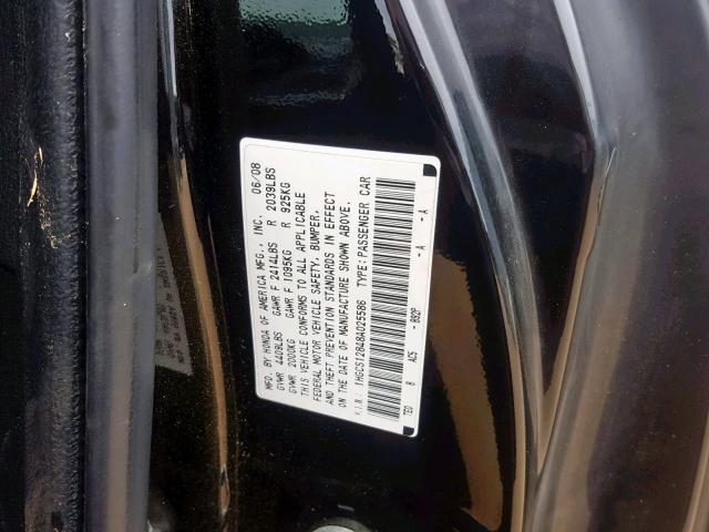 1HGCS12848A025586 - 2008 HONDA ACCORD EXL BLACK photo 10