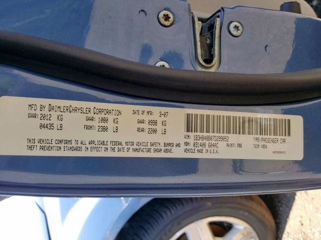 1B3HB48B07D299052 - 2007 DODGE CALIBER SX BLUE photo 10