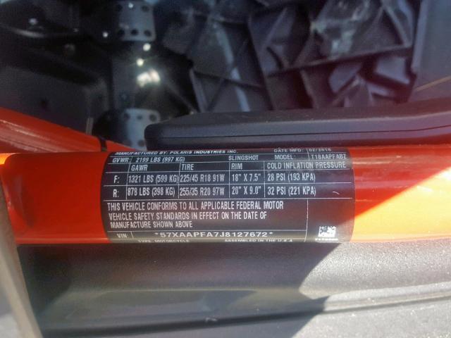 57XAAPFA7J8127672 - 2018 POLARIS SLINGSHOT BLACK photo 10