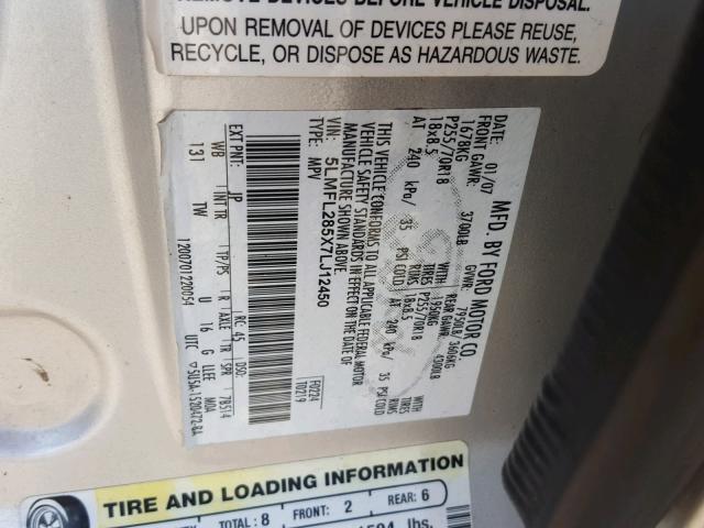 5LMFL285X7LJ12450 - 2007 LINCOLN NAVIGATOR 银色 照片 10