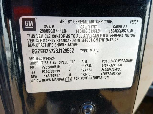 5GZER33728J129562 - 2008 SATURN OUTLOOK XR შავი ფოტო 10