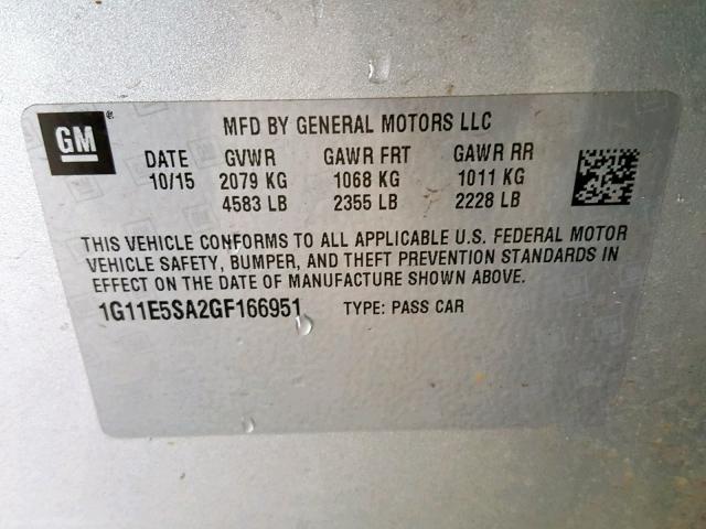 1G11E5SA2GF166951 - 2016 CHEVROLET MALIBU LIM 银色 照片 10