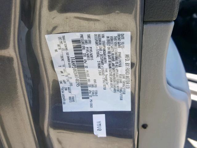 1FAHP34N26W148295 - 2006 FORD FOCUS ZX4 GRAY photo 10