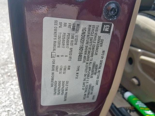 1GNDV23118D184833 - 2008 CHEVROLET UPLANDER L BURGUNDY photo 10