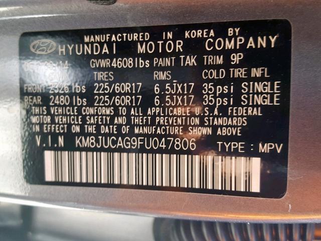 KM8JUCAG9FU047806 - 2015 HYUNDAI TUCSON LIM GRAY photo 10