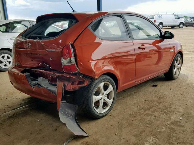 KMHCN36C27U011730 - 2007 HYUNDAI ACCENT SE ORANGE photo 4