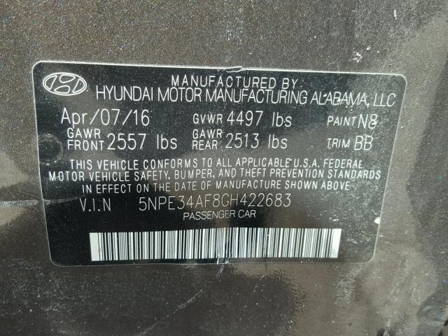 5NPE34AF8GH422683 - 2016 HYUNDAI SONATA SPO MAROON photo 10