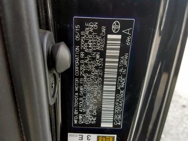 JTKJF5C70FJ011374 - 2015 TOYOTA SCION TC შავი ფოტო 10