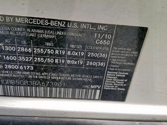 4JGBB5GB3BA673901 - 2011 MERCEDES-BENZ ML 350 WHITE photo 10