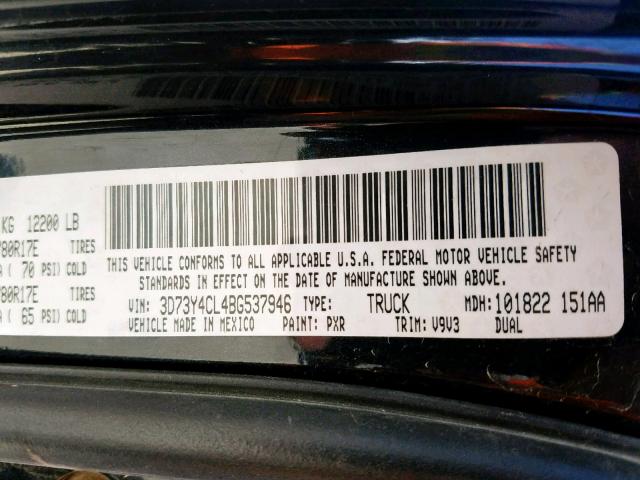 3D73Y4CL4BG537946 - 2011 DODGE RAM 3500 BLACK photo 10