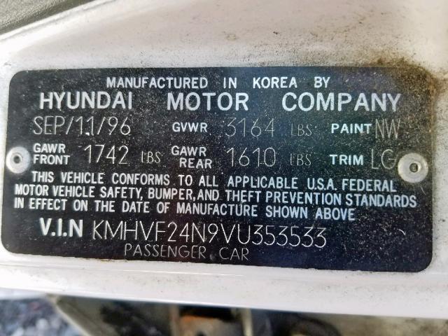 KMHVF24N9VU353533 - 1997 HYUNDAI ACCENT GL WHITE photo 10