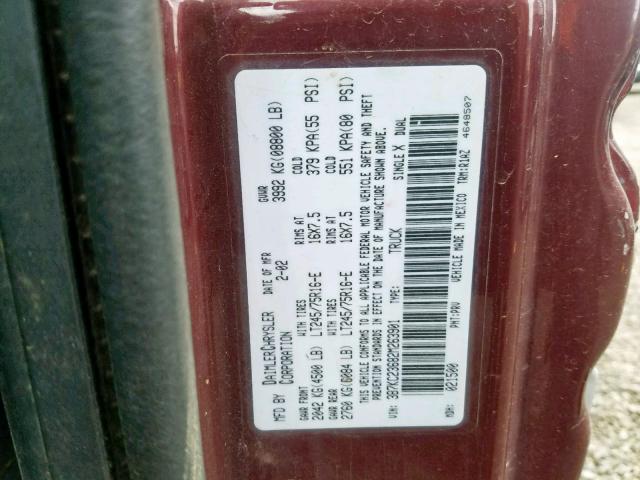 3B7KC23682M263901 - 2002 DODGE RAM 2500 MAROON photo 10