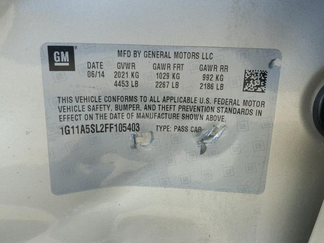 1G11A5SL2FF105403 - 2015 CHEVROLET MALIBU LS 银色 照片 10