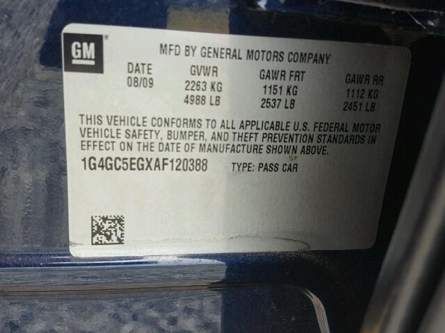 1G4GC5EGXAF120388 - 2010 BUICK LACROSSE C BLUE photo 10