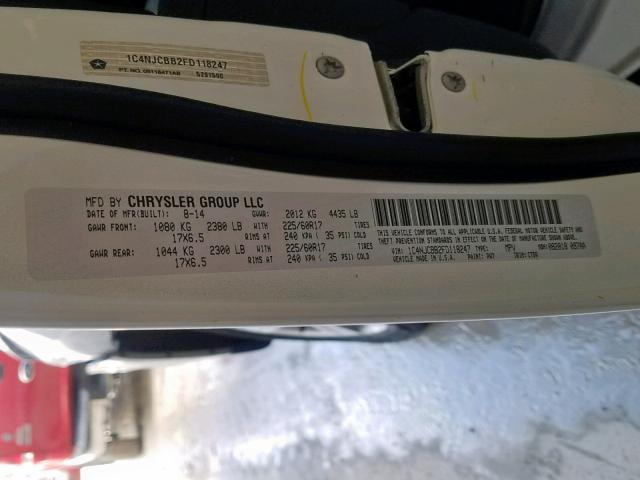 1C4NJCBB2FD118247 - 2015 JEEP COMPASS SP თეთრი ფოტო 10